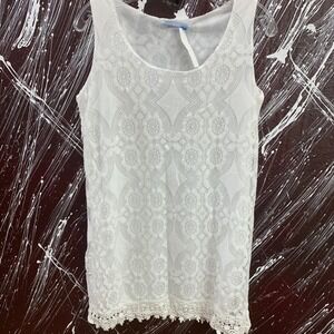Elsie & Zoey Womens White Floral Lace Sleeveless Scoop Neck Top Size S/M